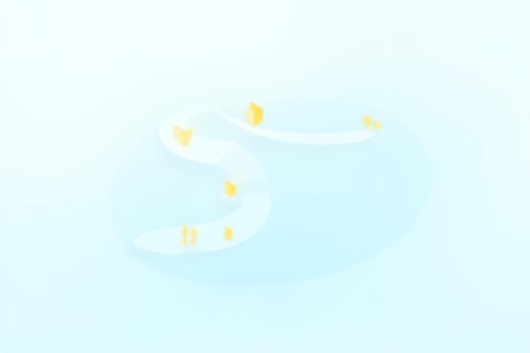 Ilustración abstracta de un camino de aprendizaje con hitos y símbolos de progreso en el idioma inglés.